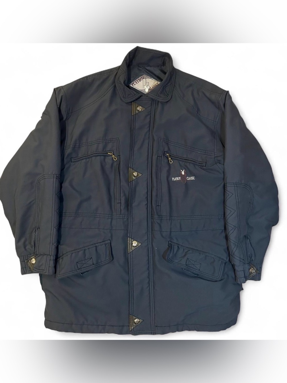 Vintage Playboy Classics Utility Jacket Mens Large Black Streetwear Coat